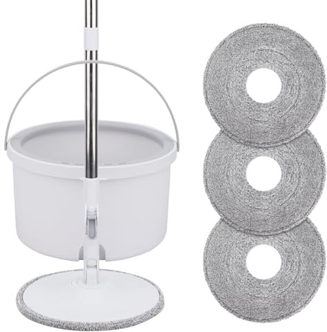 Flat Mop and Bucket Set with Spin Wringer - Telescopic Mop Handle,3 Reusable Microfibre Spin Refills |Separates Clean&Dirty Water,360° Spin&Rinse&Wringing System Mop & Bucket for All Floor Cleaning
