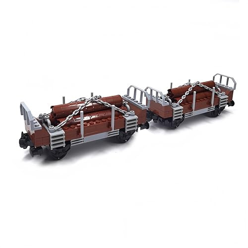 Siellmy City Zugwaggon Bausteine Bausatz, 2Pcs Technik Zug Holzwagen Dampflokomotive Güterzug Eisenbahn Schienen Zubehör Klemmbausteine Compatible with City Technic Train