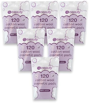 720 Cotton Wool Cosmetic Pads, 100% Cotton, (6 Packs of 120 Count) - for Face Nails Make up Manicure