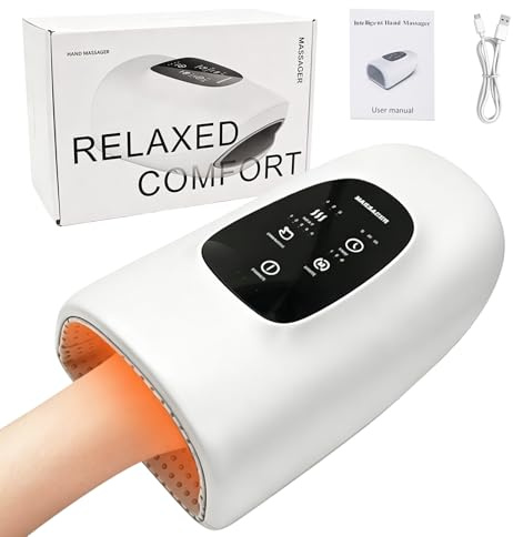 Elektrisches Handmassagegerät,Kabelloses Handmassagegerät mit 3 Massage 3 Temperaturen,5 Presse Ebenen Therapie,Finger Massagegerät das Beste Geschenk für Familie und Freunde(Weiß)