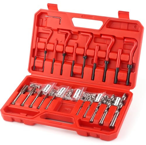 BINGCOBBER 131PCS Thread Repair Kit, HSS Drill Helicoil Repair Kit SAE&Metric M5 M6 M8 M10 M12 Kit