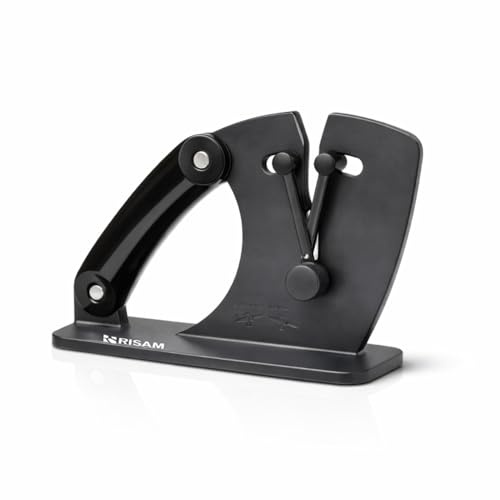 RISAM kitchen Messerschärfer – 2 in 1 Schleifsystem mit Wolframcarbid- Diamanteneinsätzen – Rutschfester Standfuß – Sicher & ergonomisch – Kompakt (Grundschliff - Winkeleinstellung automatisch)