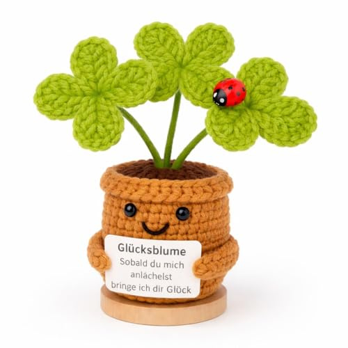 Glücksmoment - DAS ORIGINAL | Handgefertigte gehäkelte Blume Geschenk & Glücksbringer | Trostspender, Motivation & Anti-Stress | Pocket Hug, Mutmacher, Seelentröster | Emotional Support Einschulung