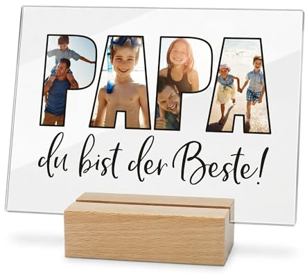 Herz & Heim® Vatertagsgeschenk personalisiert mit Foto – Glasbilder als Fotogeschenke für den besten Papa – Geschenk zum Vatertag & Geburtstag mit eigenen Fotos