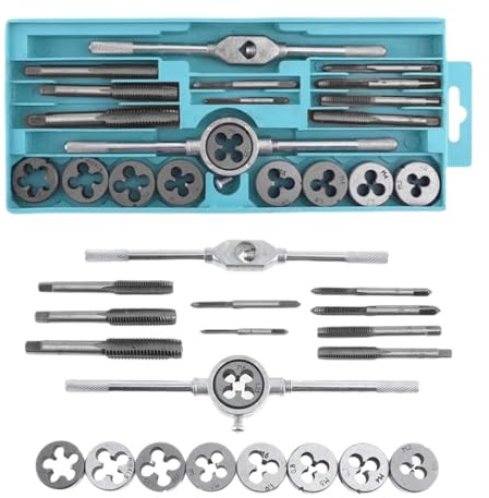 20 pezzi Set per Filettatura M3-M12, Filettatura Professionale Maschi,Maschi per Filettatura Set,Set Taglio Filettatura,Set Maschi E Filiere M3-M12,M3-M12 Tap and Die Set,adatti per la lavorazione.