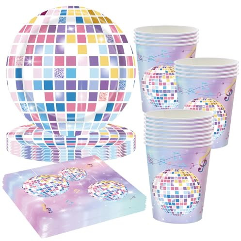 QYEHF Disco Partygeschirr Set, Disco Party Geschirr,wiederverwendbar 70er 80er 90er Dekoration Geburtstag Partygeschirr, Teller, Tassen, Servietten,16 Gäste