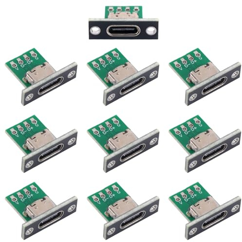 BTFO 10pcs USB C Panel Mount Connector, Female Socket DIY with PC Board 24pin USB Type 2.0 Pinout OEM Panel Mount Usbc Port Breakout Converter for Repair & Custom Projects