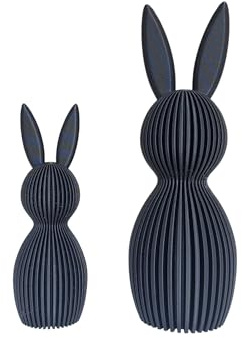 Generisch | Osterhasen Deko Set 2er – Skandinavischer Deko Hase mit Rillenstruktur – Moderne Osterdekoration aus PLA 3D Druck – Frühlingsdeko für Tisch Regal Sideboard – 11 cm & 16 (Schwarz)