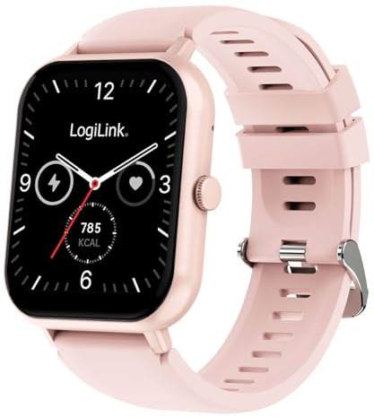 LogiLink Smartwatch 'Edge', 1,83 LCD-Touchscreen, Wasserdicht IP68 Schutz, Anrufe, Mails, SMS, Social Media Benachrichtigung, Schlafüberwachung, Fitness, Gesundheit, Sportmanagement, Farbe: Rosa