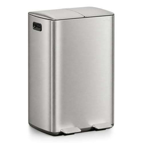 mVm Kitchen Bin,60L Dual Rubbish Bin,2 x 30L Stainless Steel Pedal Bin,Double Recycling Bin with Soft-Close Lids and Plastic Inner Buckets,Fingerprint Proof,Odour Seal,Large Capacity Trash Can