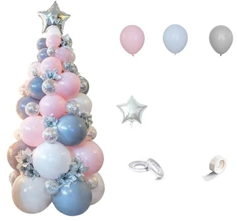 1 juego de torre de globos de árbol de Navidad con globo de estrella dorada para decoración de fiesta en el hogar de Navidad, suministros de regalo, kit de guirnalda de árbol, kit de látex de