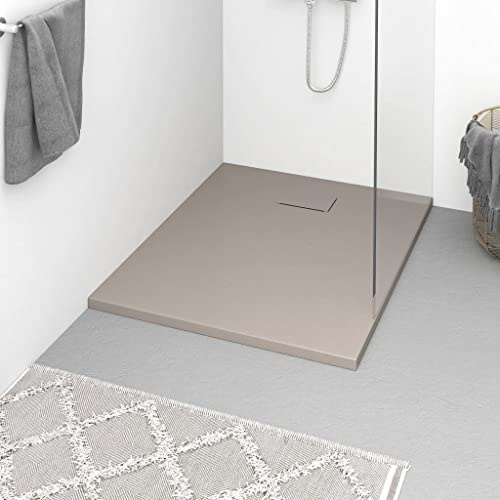 Runheo Piatto doccia SMC marrone, 100 x 80 cm, con superficie in ardesia antiscivolo, soglia bassa, piatto doccia antiurto per montaggio a pavimento e facile pulizia