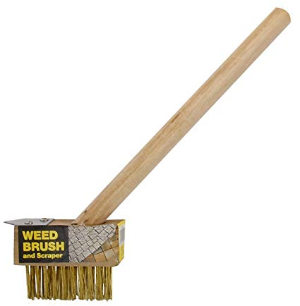 Brosse à poils métalliques durs de désherbage avec long manche en bois, Short