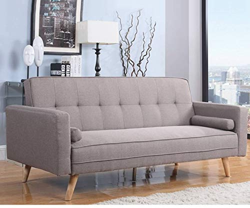 happybeds Ethan Grey Fabric Sofa Bed Guest Seat Sleep Retro Design Furniture - 3 Seater