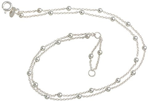 Chaîne de cheville en forme de pois avec boules 2 rangées - Diamètre : 1,3 mm - Argent 925 - Longueur au choix de 23 à 30 cm, 23 centimeters, Argent sterling