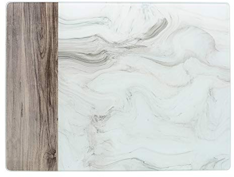 Planche polyvalente Creative Tops, plateau en marbre blanc avec planche à découper en bois, protège-plan de travail, plateau à fromage, plateau de service, planche à charcuterie, 40 x 30 cm, 1 pièce