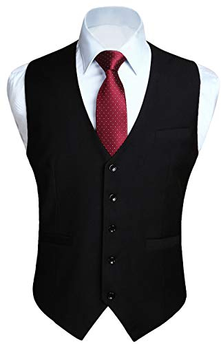 HISDERN Herren Formelle Hochzeitsgesellschaft Business Schwarz Weste Baumwolle Einfarbig Weste