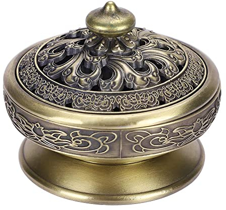 Räuchergefäß mit Deckel Porzellan Weihrauchbrenner Räucherschale Sandelholz Agarwood Weihrauch Aromatherapie Tee Tibetisches Kunsthandwerk Haus Zubehör Bronze-Rot Bronze als Geschenke (Bronze)