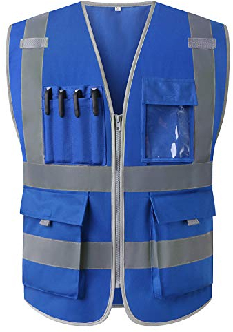 Warnweste Blau Sicherheitsweste Reflektierend mit Taschen und Reißverschluss für Damen und Herren Bauarbeitskleidung (3XL, Blau)