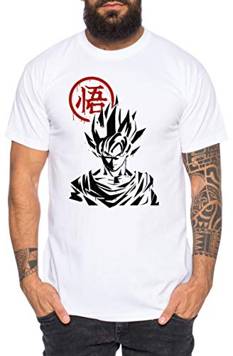 Tee Kiki Goku Front - Herren T-Shirt Son Ruffy Luffy Naruto Saitama One Dragon Master Goku Ball Vegeta Turtle Roshi Piece Golds Db, M, Weiß
