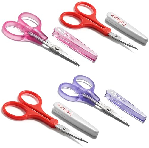 PAFASON Small Travel Sewing Craft Scissors Set Straight Precision Fine Tip | Stainless Steel for Scrapbooking Sewing Knitting Embroidery Cross Stitch Crochet Thread Yarn Paper Detail Cutting Safety Case