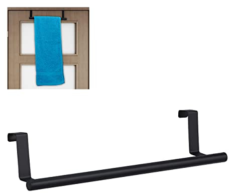 Relaxdays Handtuchhalter für Tür & Schrank, zum Einhängen, Edelstahl, Handtuchstange ohne Bohren, Küche & Bad, schwarz