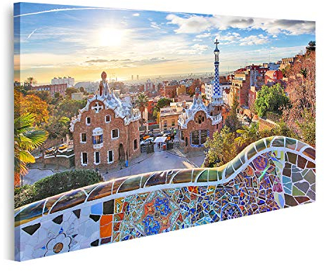 islandburner Bild auf Leinwand Barcelona Park Guell Spanien Sonne Bilder Wandbilder Poster