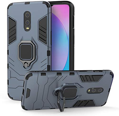 AKABEILA Oneplus 6T Case, Compatible with Oneplus 7 Mobile Phone Case Finger Ring Grip Stand Metal Holder Silicone PC Hybrid Armour Dual Layer Anti-Scratch Shockproof Complete Cases [Blue]