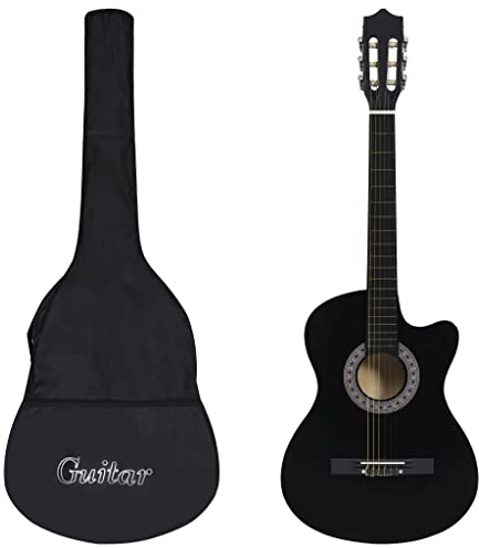 vidaXL Set Guitarra Acústica con Cutaway 12 Piezas 6 Cuerdas Juego Instrumento de Musicales de Aprendizaje Aficionados Jóvenes Negro