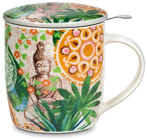 Tazza da Thè Mandala Buddha Paradiso Mug Porcellana Fine Infusore Inox Cup