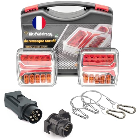 Rebadis Plaque de feux sans fil pour remorque, kit éclairage arrière magnétique feu led wifi avec adaptateur 7/13 broches