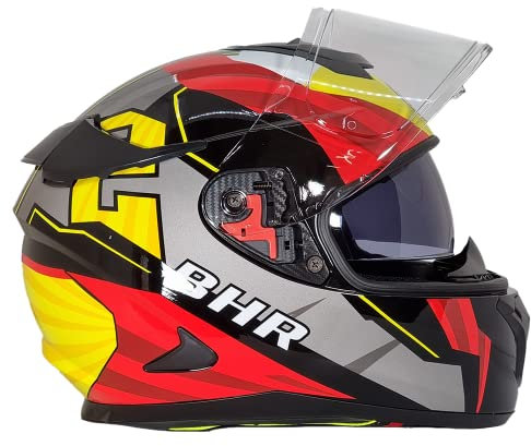 BHR Casco Integrale Moto con Doppia Visiera 813 RACE | Casco Moto Integrale Omologato ECE con Visiera Parasole | Casco Moto Uomo/Donna | ROSSO/GIALLO | L