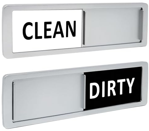 Dishwasher Magnet Clean Dirty Sign, Non-Scratching/Super Strong Soft Magnet with Double-Sided Adhesives/Easy to Read & Slide for Kitchen/Dishwasher/Fridge/Laundry/Washing Machine (Silver & White)
