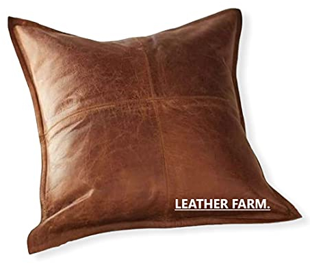 Leather Farm Quadratischer Leder-Kissenbezug für Sofakissen, 40,6 x 40,6 cm