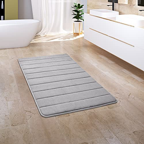Paco Home Badezimmerteppich Badematte Badteppich Badvorleger Duschvorleger Waschbar Flauschig Memory Foam 3D Effekt, Grösse:65x120 cm, Farbe:Grau