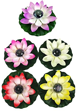 Youning LED Schwimmlicht Schwimmende Lotus Solar Laterne Teich Lotus Solarlampen für Außen Garten Pool Landschaft Wasserdichte LED Solarleuchte Solar Floating Lampe Outdoor Gartendeko (5PCS-Mfarbig)