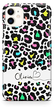 iCaseDesigner Personalised Name with Heart Animal Print Phone Case Compatible with iPhone 11 Pro Max. 12. Bright Leopard Print