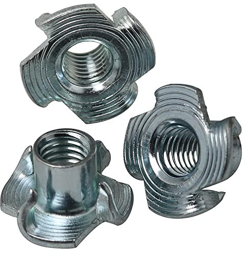 M8 x 12mm T Nut FMHXG 20PCS Zinc Plated Carbon Steel 4 Prong Tee Blind Nuts for Wood Rock Climbing Wall Holds Plywood Furniture Particle Board CNC Router, T-Nut