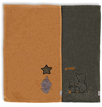 Sterntaler Baby Unisex Handtuch Kinder GOTS Doppelpack Kinderhandtücher Elefant 30x50cm - Motiv-Badehandtuch - hellbraun