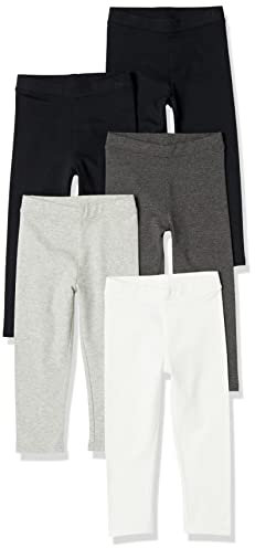 Amazon Essentials Leggings Bambine e Ragazze, Pacco da 5, Bianco/Grigio Chiaro/Grigio Scuro/Nero, 2 Anni