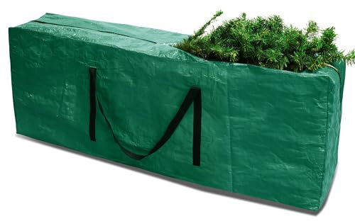 RICHIE Christmas Tree Storage Bag for up to 9ft Christmas tree, Xmas Tree Storage Box for easy storage of Christmas tree with durable reinforced carry handle(155x38x53cm,Green)