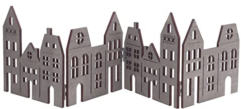 Deko Häuserzeile Skyline ca. 60 cm - grau gewischt/klappbar - Weihnachts Stadt Dorf mit Häuser zum dekorieren Silhouette Tisch Deko