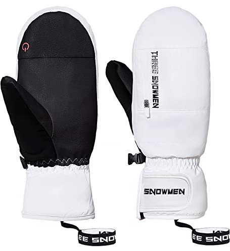 Durio Skihandschuhe Damen Wasserdicht Warm Fäustlinge für Herren Damen Winter Anti-Rutsch Schneehandschuhe Snowboardhandschuhe Weiß L