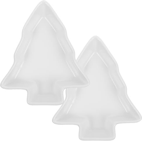 Operitacx 2 piatti natalizi in porcellana con salsa, antipasto, frutta, caramelle, vassoio per snack, ciotola per caramelle, albero di Natale, piatto in ceramica, mini spezie, colore bianco