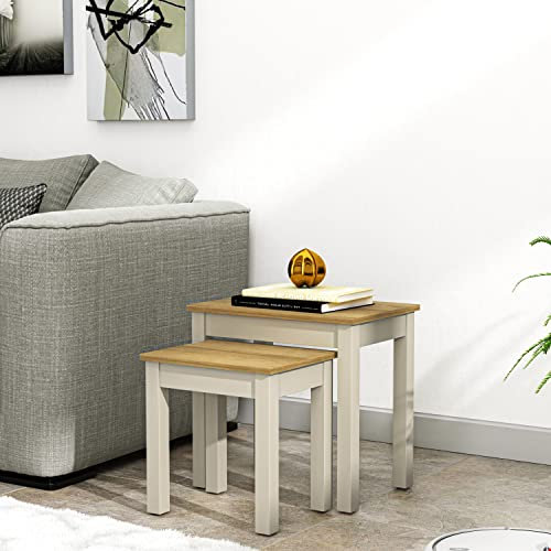 Galano Sufy Nest of 2 Tables – Modern Sofa Side Table Set for Living Room – Lightweight Multilevel Coffee Table Unit – 33 x 48 x 46.5 cm – Light Grey
