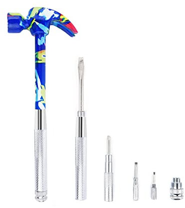 6 in 1 Hammer & Screwdriver Tool Multitool Set Claw Hammer with Anti-Slip Grip Handle Slotted/Flat Head Phillips Screwdriver Nail Puller Best Gift for Family Friends Colleagues (Blue)