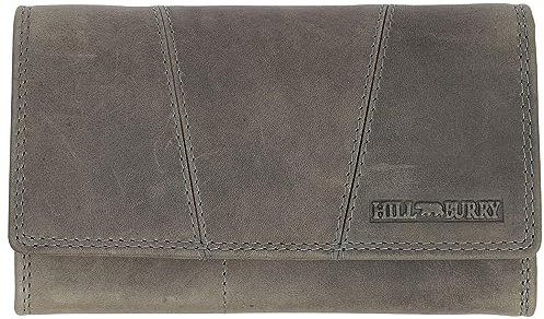 Hill Burry Damen Geldbörse Portemonnaie echt naturgegerbt Leder | Reißverschluss | praktisches Kleingeldfach | Brieftasche | Geldbeutel | Wallet | RFID Schutz Green