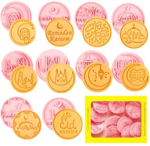 PTaizjjz Juego de 10 cortadores de galletas Eid Mubarak, molde islámico para galletas musulmanas, herramientas para hornear para decoración de fiesta musulmana Eid