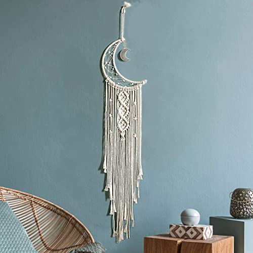 Mond Traumfänger, Traumfänger, handgemachte Makramee Wandbehang, böhmische Schlafzimmer Dekoration Geschenke für Teenager-Mädchen - Beige