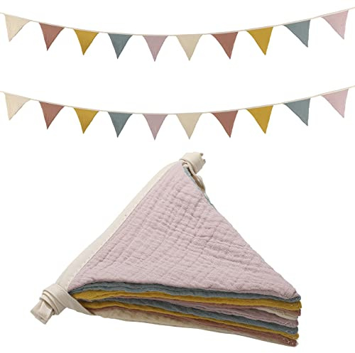 Oudain 2 Pcs Pennant Banner Flags Nursery Garland Triangle Bunting Flags Playroom Wall Decor Banner for Nursery Baby Shower Birthday Boho Wedding Party Event, Each 7.75 ft(Rainbow Color)